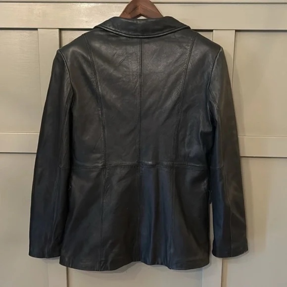 Vintage W New York By Winlit Black Leather Jacket Button Front Size Large - Picture 4 of 6